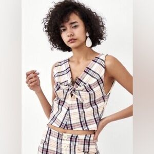 Zara TRF Plaid Sleeveless Blouse
